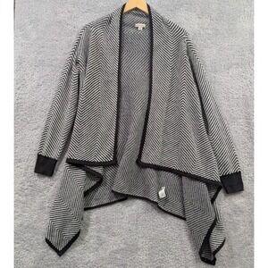 Merona Cardigan Women's Medium Black White Chevron Draped Open Front Long Sleeve